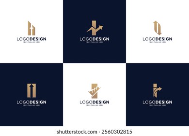 Set of letter I logo design with grow stats logo concept