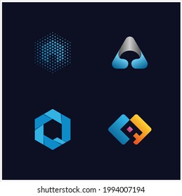 Set of letter A logo design vector. icons for modern business technology digital.