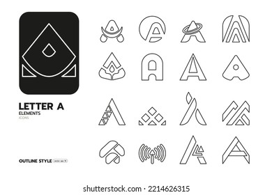 Conjunto de letras A elementos del logotipo diseño de vectores de caracteres de estilo de esquema.