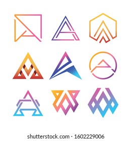 set letter logo A full color gradient color vector template