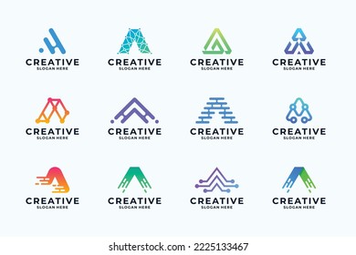 Set of letter A logo type. Letter A with technology, molecule, connection concept.