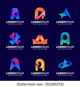 conjunto de ilustración vectorial del logotipo de la carta A, inspiración de diseño. Iconos coloridos