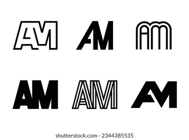 Set von Buchstaben AM Logos. Abstrakte Logos-Kollektion mit Buchstaben. Abstrakte geometrische Logos