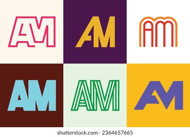 Conjunto de logotipos AM de letras. Resumen de colección de logotipos con letras. Logotipos geométricos abstractos