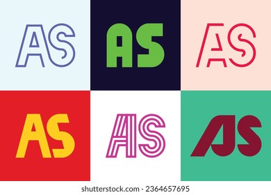 Conjunto de logotipos AS de letras. Resumen de colección de logotipos con letras. Logotipos geométricos abstractos