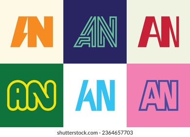 Set of letter AN logos. Abstract logos collection with letters. Geometrical abstract logos