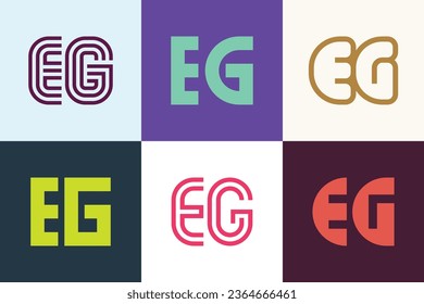 Conjunto de logotipos EG de letras. Resumen de colección de logotipos con letras. Logotipos geométricos abstractos