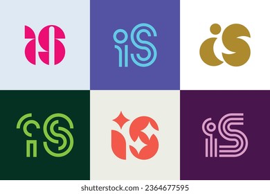 Conjunto de logotipos IS de letras. Resumen de colección de logotipos con letras. Logotipos geométricos abstractos