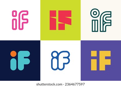 Set of letter IF logos. Abstract logos collection with letters. Geometrical abstract logos