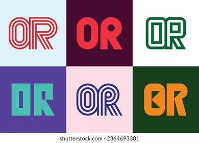 Conjunto de logotipos OR de letras. Resumen de colección de logotipos con letras. Logotipos geométricos abstractos