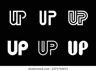 Set of letter UP logos. Abstract logos collection with letters. Geometrical abstract logos
