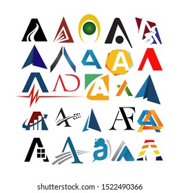 set of Letter A Logos a Modern logo design triangle logo vector inspirations.
