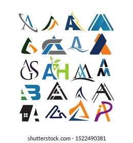 set of Letter A Logos a Modern logo design triangle logo vector inspirations.