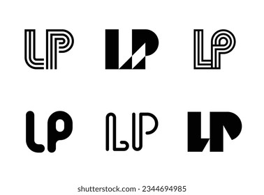 Conjunto de logotipos LP de letras. Resumen de colección de logotipos con letras. Logotipos geométricos abstractos