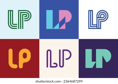 Conjunto de logotipos LP de letras. Resumen de colección de logotipos con letras. Logotipos geométricos abstractos
