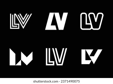 Conjunto de logotipos LV de letras. Resumen de colección de logotipos con letras. Logotipos geométricos abstractos