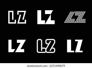 Set of letter LZ logos. Abstract logos collection with letters. Geometrical abstract logos