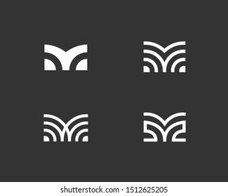 Set Of Letter M Linear Logo Icon Design Modern Minimal Style Illustration. Set Alphabet Vector Emblem Sign Symbol Mark Logotype