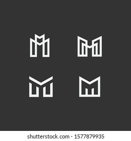 Set of letter M linear logo icon design modern minimal style illustration. Set alphabet vector emblem sign symbol mark logotype