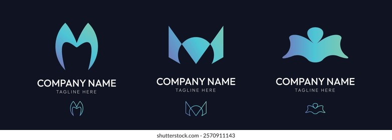 Set of Letter ''M'' logo and combination, with blue and purple gradient color style and dark blue background. suitable for business enterprises, technology,