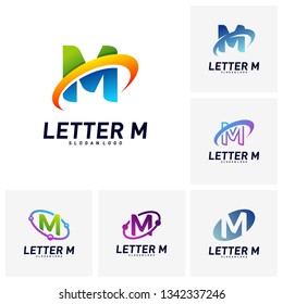 Set of Letter M Logo design concepts. Initial M planet Logo design template vector. Icon Symbol
