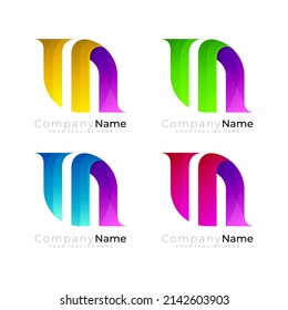 Set letter M logo design colorful, simple M icon vector