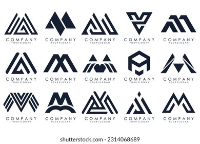 Set of letter M logo design vector. Collection of modern M letter design in black color.