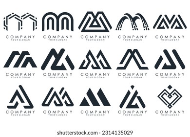 Set of letter M logo design vector. Collection of modern M letter design in black color.