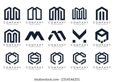 Conjunto de letras del vector de diseño del logotipo M. Colección de diseño moderno de letras M en color negro.