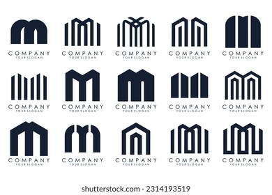 Conjunto de letras del vector de diseño del logotipo M. Colección de diseño moderno de letras M en color negro.