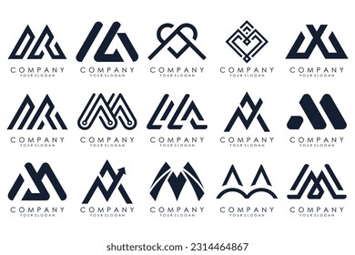 Set of letter M logo design vector. Collection of modern M letter design in black color.