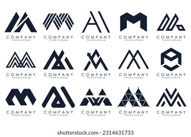 Set of letter M logo design vector. Collection of modern M letter design in black color.