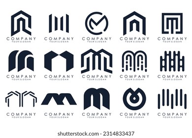 Set of letter M logo design vector. Collection of modern M letter design in black color.