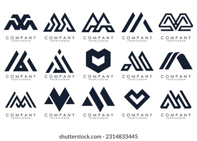 Set of letter M logo design vector. Collection of modern M letter design in black color.