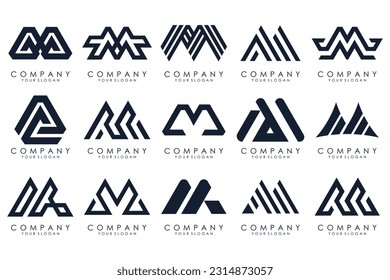 Set of letter M logo design vector. Collection of modern M letter design in black color.