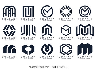 Conjunto de letras del vector de diseño del logotipo M. Colección de diseño moderno de letras M en color negro.