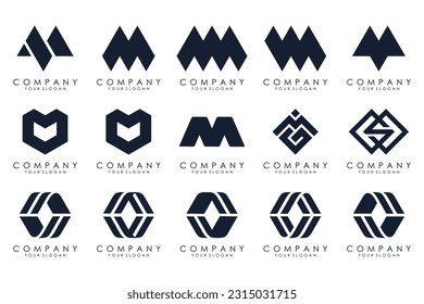 Set of letter M logo design vector. Collection of modern M letter design in black color.