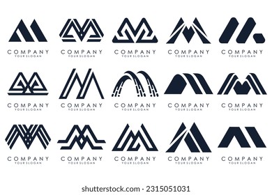 Conjunto de letras del vector de diseño del logotipo M. Colección de diseño moderno de letras M en color negro.