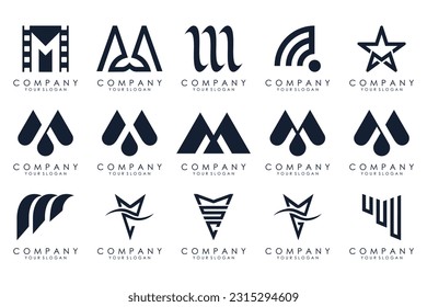 Set of letter M logo design vector. Collection of modern M letter design in black color.