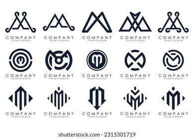 Set of letter M logo design vector. Collection of modern M letter design in black color.