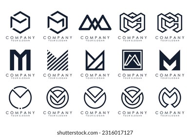 Set of letter M logo design vector. Collection of modern M letter design in black color.