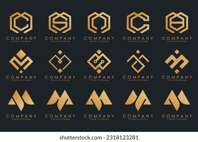 Set von Buchstaben M Logo Design Vektor. Sammlung des modernen M-Buchstaben-Designs in Gold.