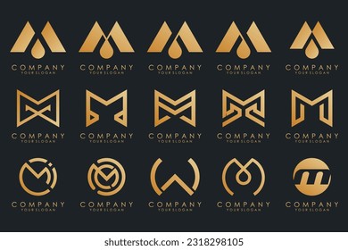 Conjunto de letras del vector de diseño del logotipo M. Colección de diseño moderno de letras M en oro.
