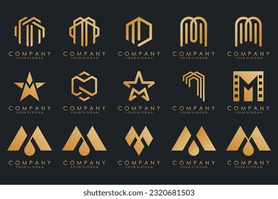 Set von Buchstaben M Logo Design Vektor. Sammlung des modernen M-Buchstaben-Designs in Gold.