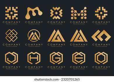 Set of letter M logo design vector. Collection of modern M letter design in gold.