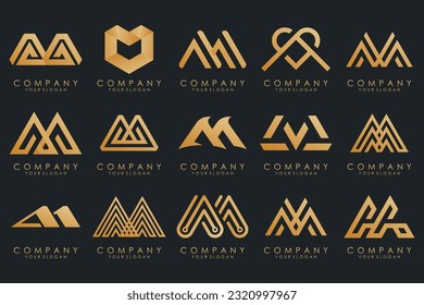 Set of letter M logo design vector. Collection of modern M letter design in gold.