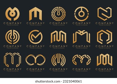 Set of letter M logo design vector. Collection of modern M letter design in gold.
