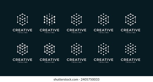 Set of letter M logo design premium vector