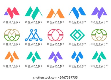 Satz von Buchstaben M Logo Design Vektorgrafik. Kollektion des modernen M-Buchstabendesigns in bunt.