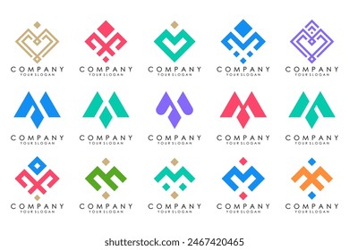 Set of letter M logo design vector. Collection of modern M letter design in colorful.